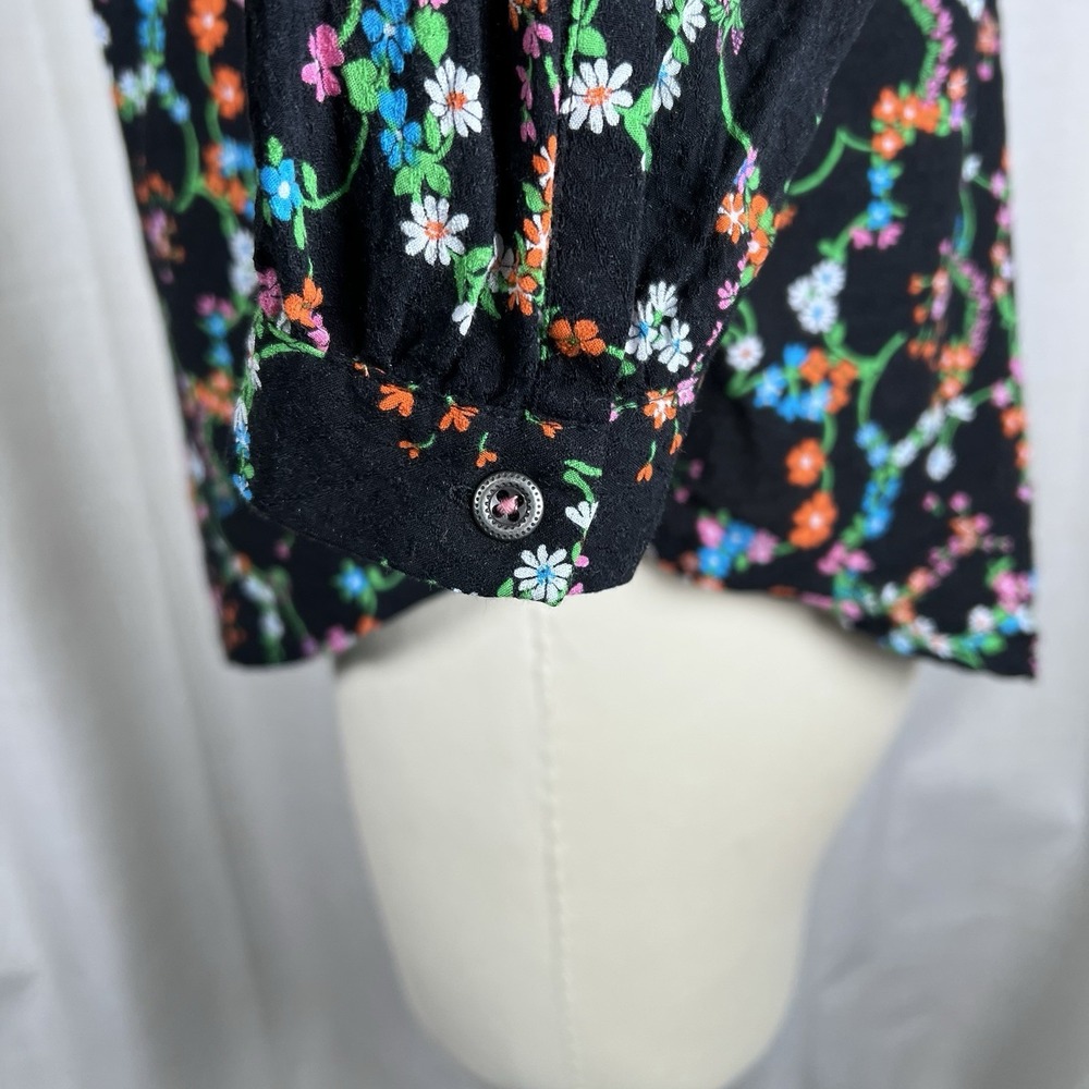 Anthropologie Maeve Avignon Button‎ Down Blouse Blouse Small Black Floral Rayon - Picture 6 of 11